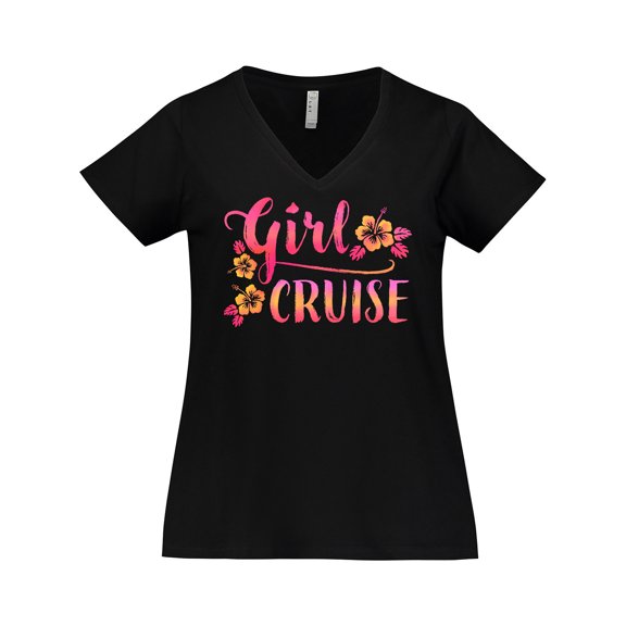 Inktastic Girl Cruise with flowers Women's Plus Size V-Neck T-Shirt
