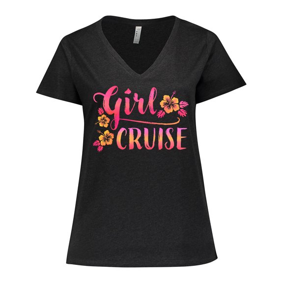 Inktastic Girl Cruise with flowers Women's Plus Size V-Neck T-Shirt