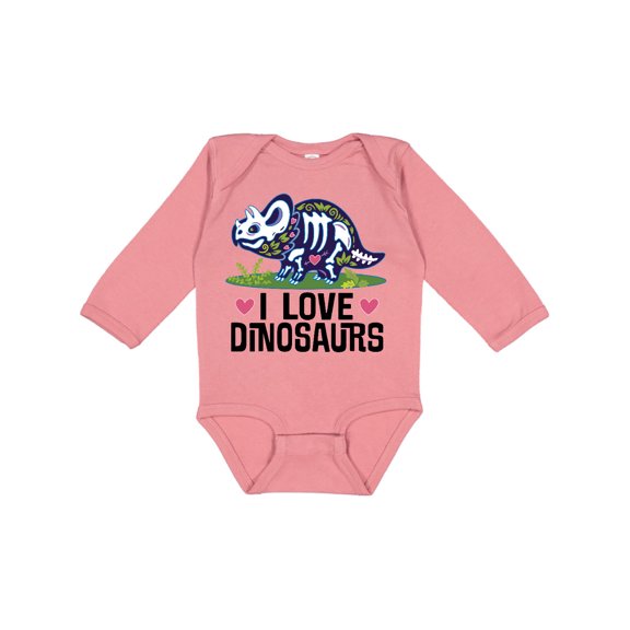 Inktastic Girl Dinosaur I Love Dinosaurs Girls Long Sleeve Baby Bodysuit