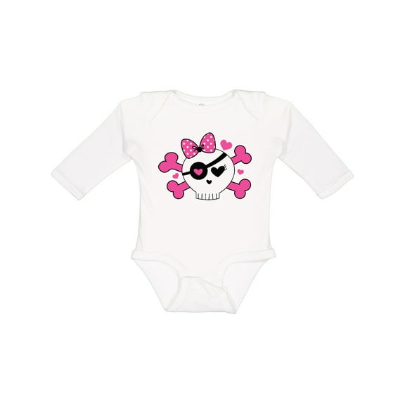 Inktastic Girl Pirate Skull Valentine Girls Long Sleeve Baby Bodysuit