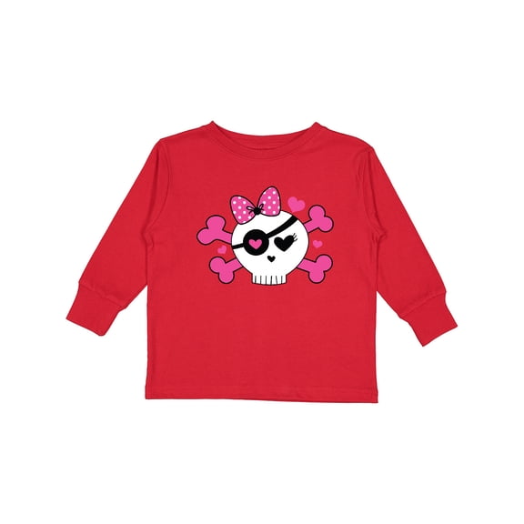 Inktastic Girl Pirate Skull Valentine Girls Long Sleeve Toddler T-Shirt