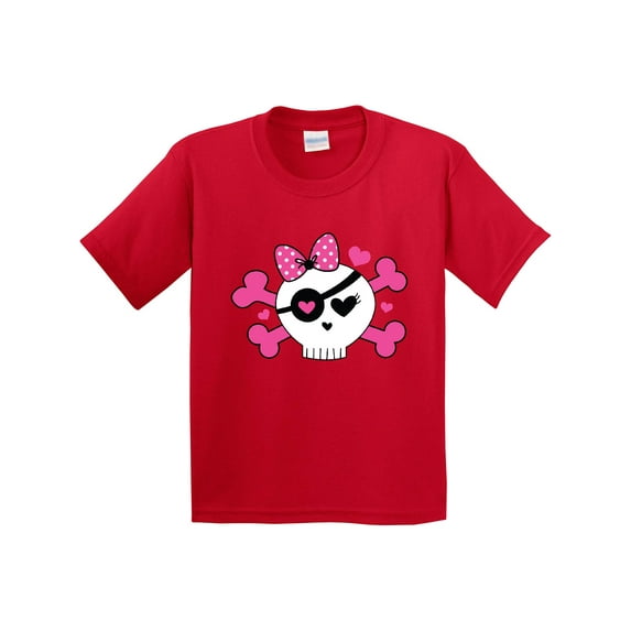 Inktastic Girl Pirate Skull Valentine Youth T-Shirt