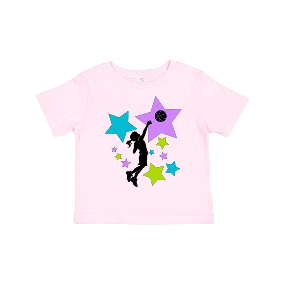 Inktastic Girl Playing Basketball Purple, Blue, Green Stars Boys or Girls Toddler T-Shirt