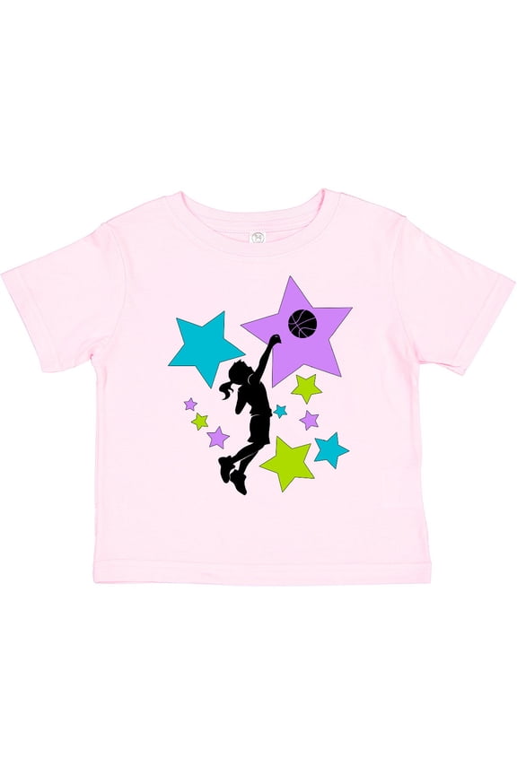 Girl Playing Basketball Purple, Blue, Green Stars Boys or Girls Toddler T-Shirt