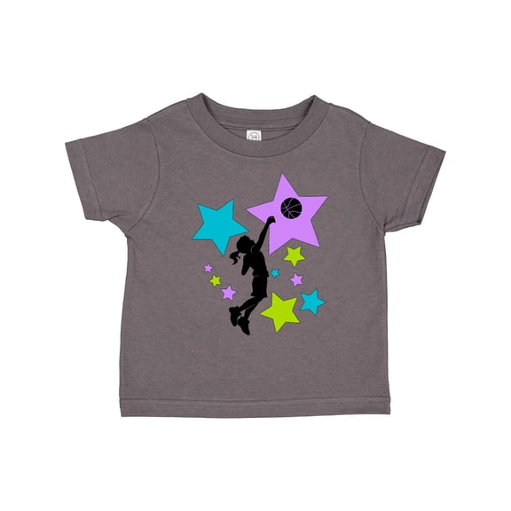 Inktastic Girl Playing Basketball Purple, Blue, Green Stars Boys or Girls Toddler T-Shirt