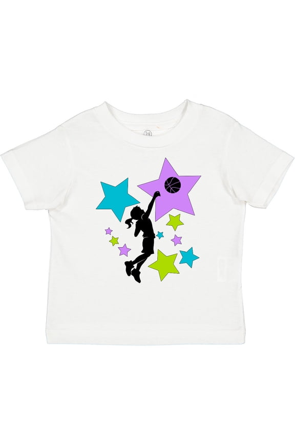 Girl Playing Basketball Purple, Blue, Green Stars Boys or Girls Toddler T-Shirt