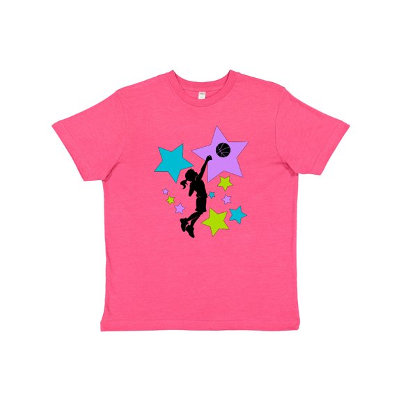 Inktastic Girl Playing Basketball Purple, Blue, Green Stars Youth T-Shirt