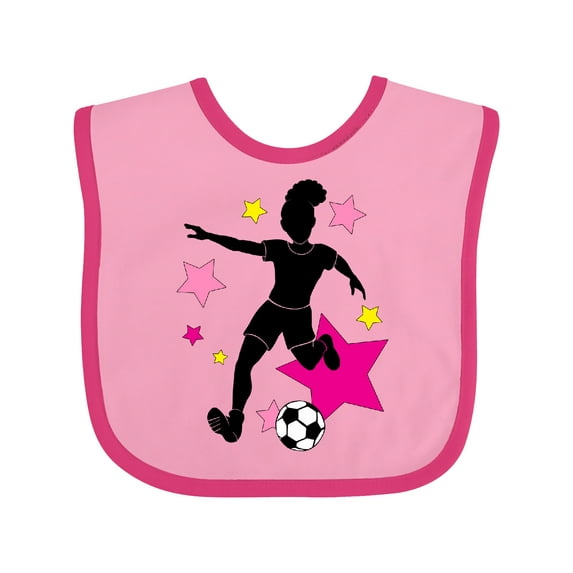 Inktastic Girl Playing Soccer- Pink and Yellow Stars Girls Baby Bib