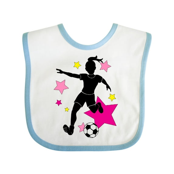 Inktastic Girl Playing Soccer- Pink and Yellow Stars Girls Baby Bib