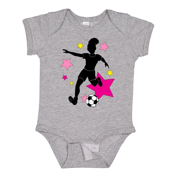 Inktastic Girl Playing Soccer- Pink and Yellow Stars Girls Baby Bodysuit