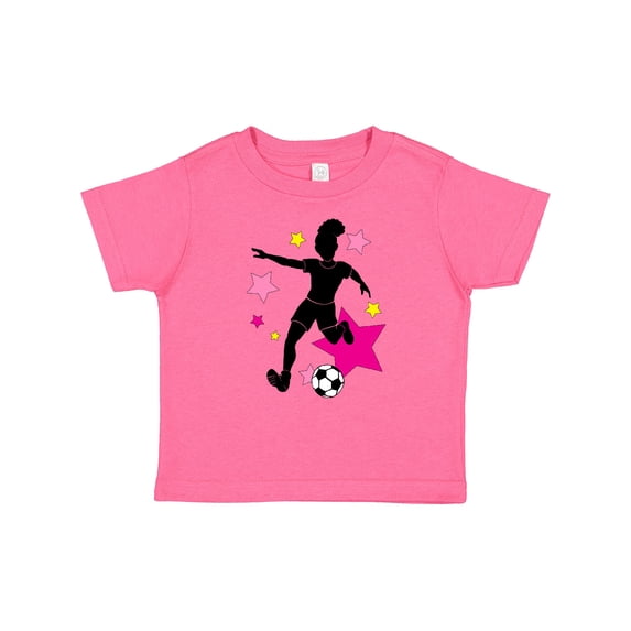 Inktastic Girl Playing Soccer- Pink and Yellow Stars Girls Baby T-Shirt
