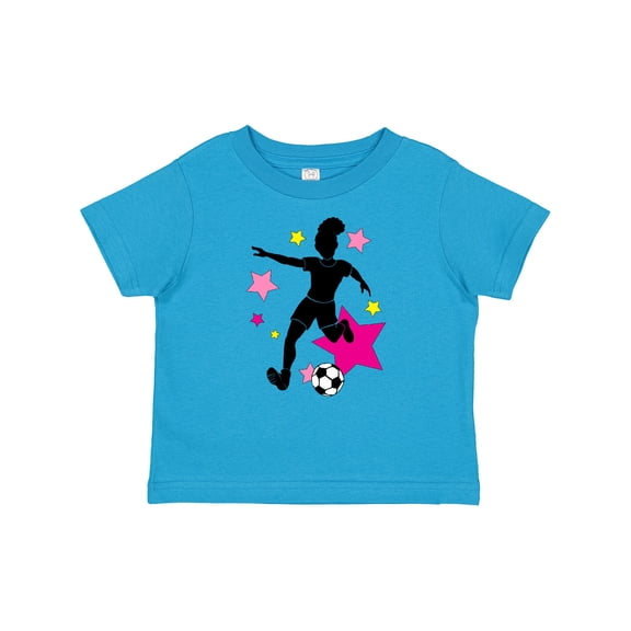 Inktastic Girl Playing Soccer- Pink and Yellow Stars Girls Baby T-Shirt