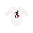 thumbnail image 1 of Inktastic Girl Playing Soccer- Pink and Yellow Stars Girls Long Sleeve Baby Bodysuit, 1 of 5