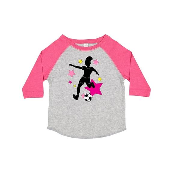 Inktastic Girl Playing Soccer Pink and Yellow Stars Girls Toddler T-Shirt