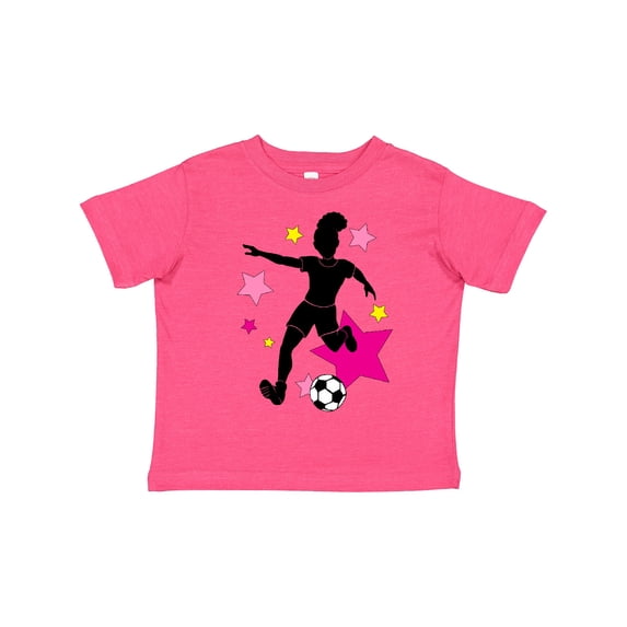 Inktastic Girl Playing Soccer Pink and Yellow Stars Girls Toddler T-Shirt