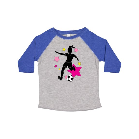 Inktastic Girl Playing Soccer- Pink and Yellow Stars Girls Toddler T-Shirt