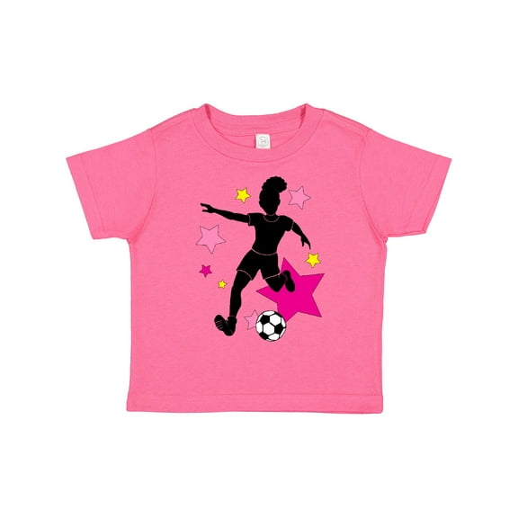 Inktastic Girl Playing Soccer Pink and Yellow Stars Girls Toddler T-Shirt