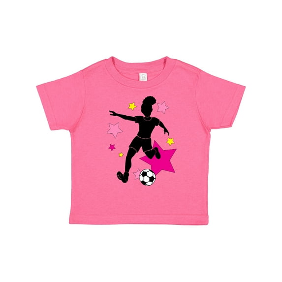 Inktastic Girl Playing Soccer Pink and Yellow Stars Girls Toddler T-Shirt