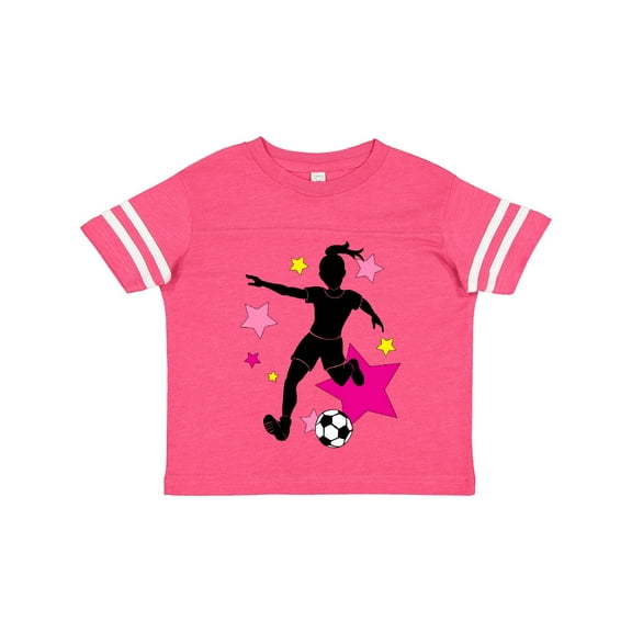 Inktastic Girl Playing Soccer- Pink and Yellow Stars Girls Toddler T-Shirt