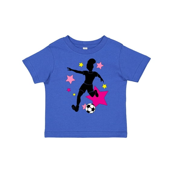 Inktastic Girl Playing Soccer Pink and Yellow Stars Girls Toddler T-Shirt