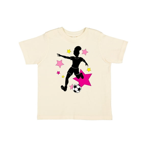 Inktastic Girl Playing Soccer Pink and Yellow Stars Girls Toddler T-Shirt