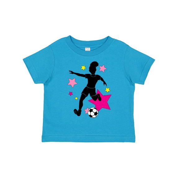 Inktastic Girl Playing Soccer Pink and Yellow Stars Girls Toddler T-Shirt