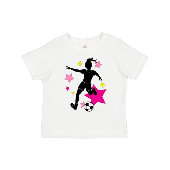 Inktastic Girl Playing Soccer- Pink and Yellow Stars Girls Toddler T-Shirt