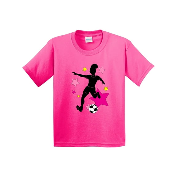 Inktastic Girl Playing Soccer Pink and Yellow Stars Youth T-Shirt