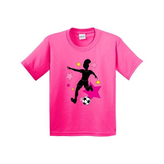Inktastic Girl Playing Soccer Pink and Yellow Stars Youth T-Shirt