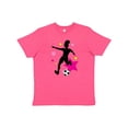 thumbnail image 1 of Inktastic Girl Playing Soccer Pink and Yellow Stars Youth T-Shirt, 1 of 5