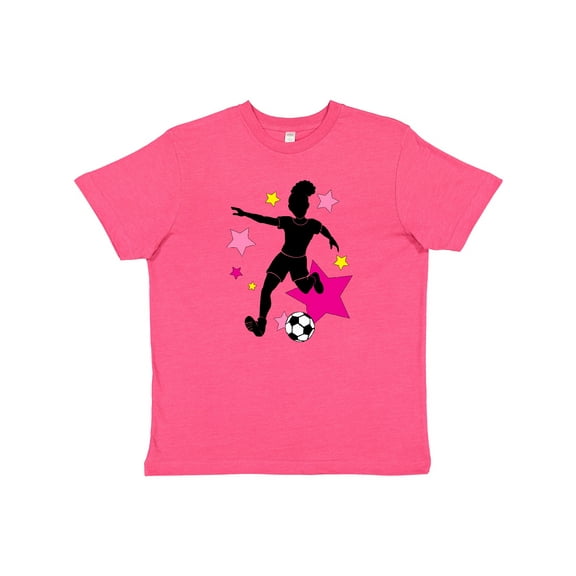 Inktastic Girl Playing Soccer Pink and Yellow Stars Youth T-Shirt