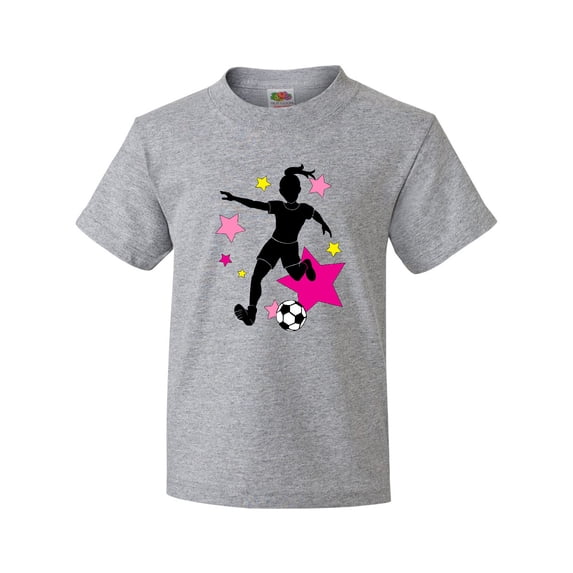 Inktastic Girl Playing Soccer- Pink and Yellow Stars Youth T-Shirt