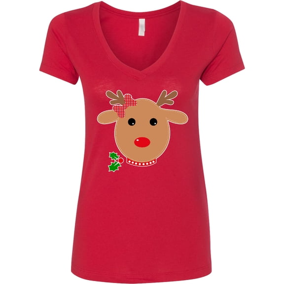 Inktastic Girl Reindeer Women's V-Neck T-Shirt