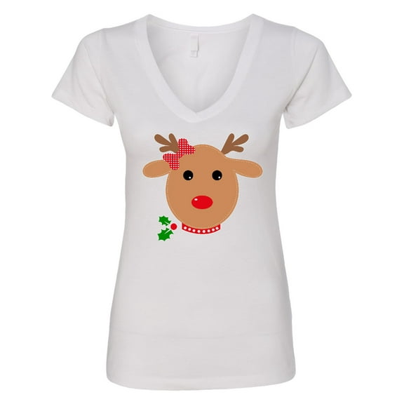 Inktastic Girl Reindeer Women's V-Neck T-Shirt