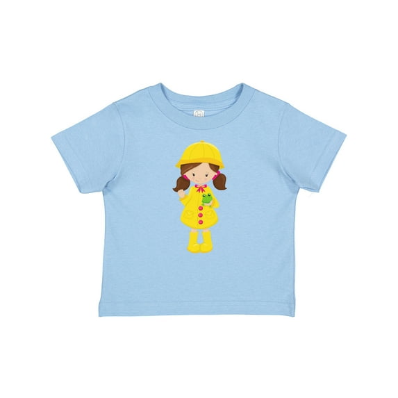 Inktastic Girl With Brown Hair, Yellow Raincoat, Frog Girls Baby T-Shirt