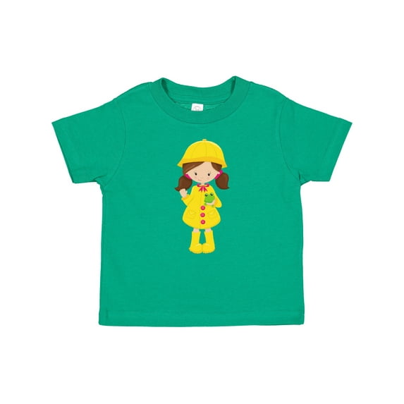 Inktastic Girl With Brown Hair, Yellow Raincoat, Frog Girls Baby T-Shirt