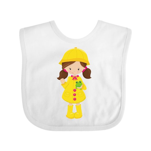 Inktastic Girl in Raincoat, Boots, Brown Hair, Frog Girls Baby Bib