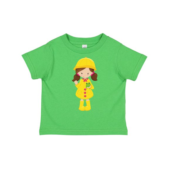 Inktastic Girl in Raincoat, Boots, Brown Hair, Frog Girls Toddler T-Shirt