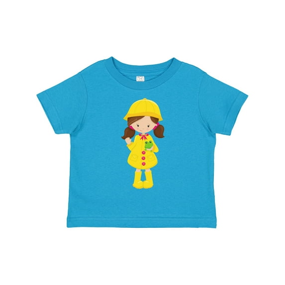 Inktastic Girl in Raincoat, Boots, Brown Hair, Frog Girls Toddler T-Shirt