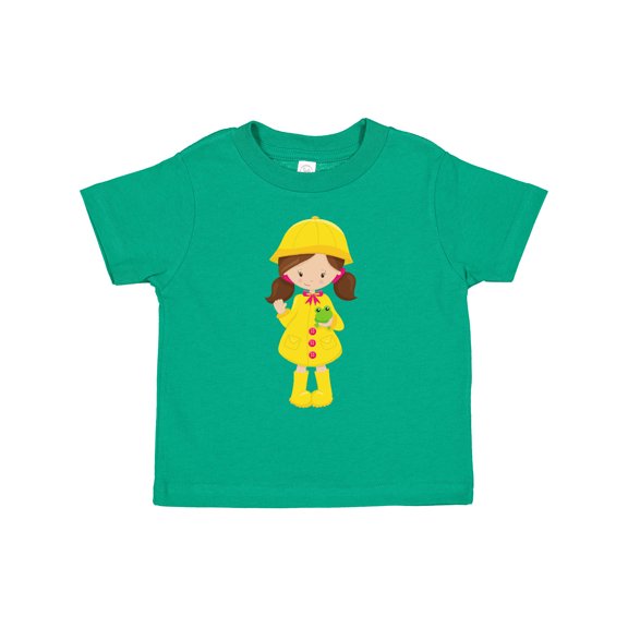 Inktastic Girl in Raincoat, Boots, Brown Hair, Frog Girls Toddler T-Shirt