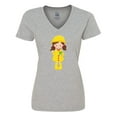 thumbnail image 1 of Inktastic Girl with Brown Hair, Yellow Raincoat, Frog Women's V-Neck T-Shirt, 1 of 5