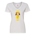 thumbnail image 1 of Inktastic Girl with Brown Hair, Yellow Raincoat, Frog Women's V-Neck T-Shirt, 1 of 5