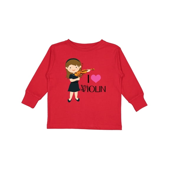 Inktastic Girls I Heart Violin Girls Long Sleeve Toddler T-Shirt