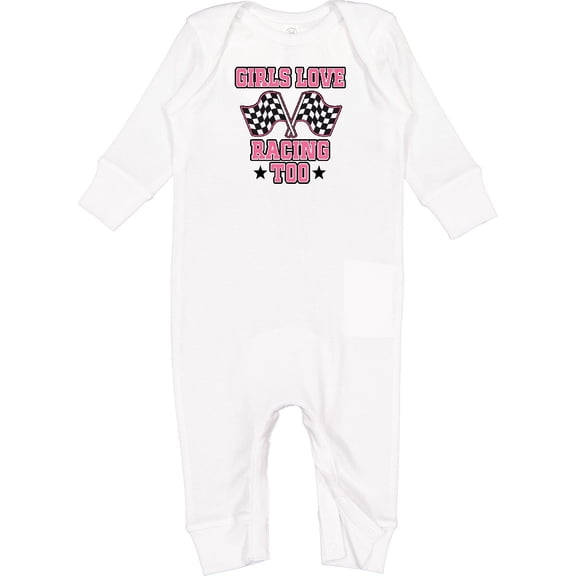 Inktastic Girls Love Racing Rally Flags Baby Romper Coveralls