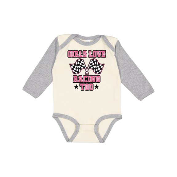Inktastic Girls Love Racing Rally Flags Girls Long Sleeve Baby Bodysuit
