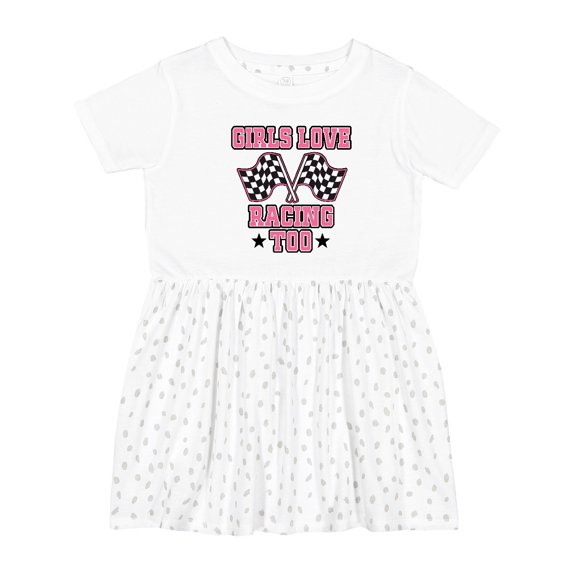 Inktastic Girls Love Racing Rally Flags Girls Toddler Dress