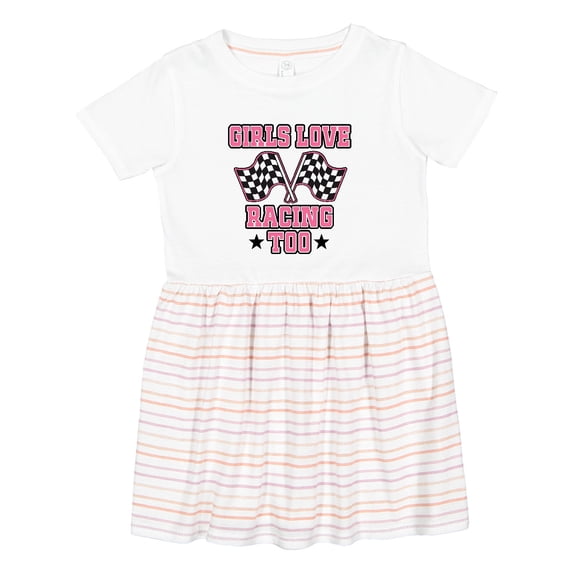 Inktastic Girls Love Racing Rally Flags Girls Toddler Dress