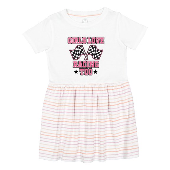 Inktastic Girls Love Racing Rally Flags Girls Toddler Dress