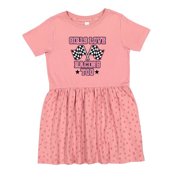 Inktastic Girls Love Racing Rally Flags Girls Toddler Dress