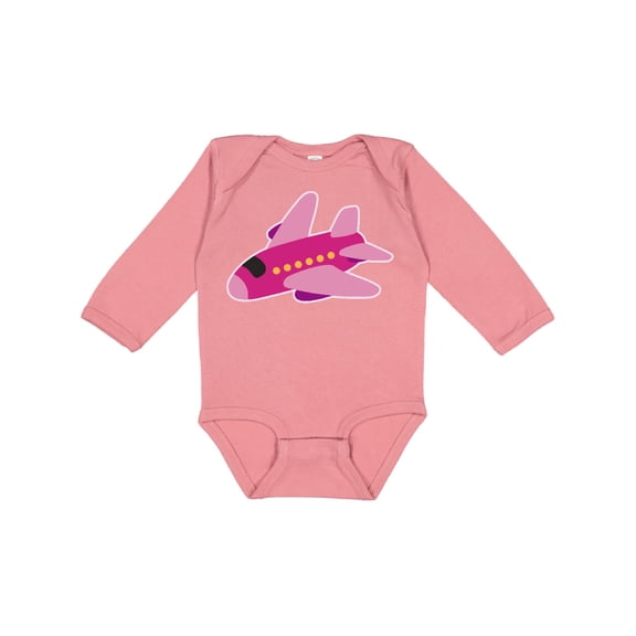 Inktastic Girls Pink Airplane Pilot Girls Long Sleeve Baby Bodysuit